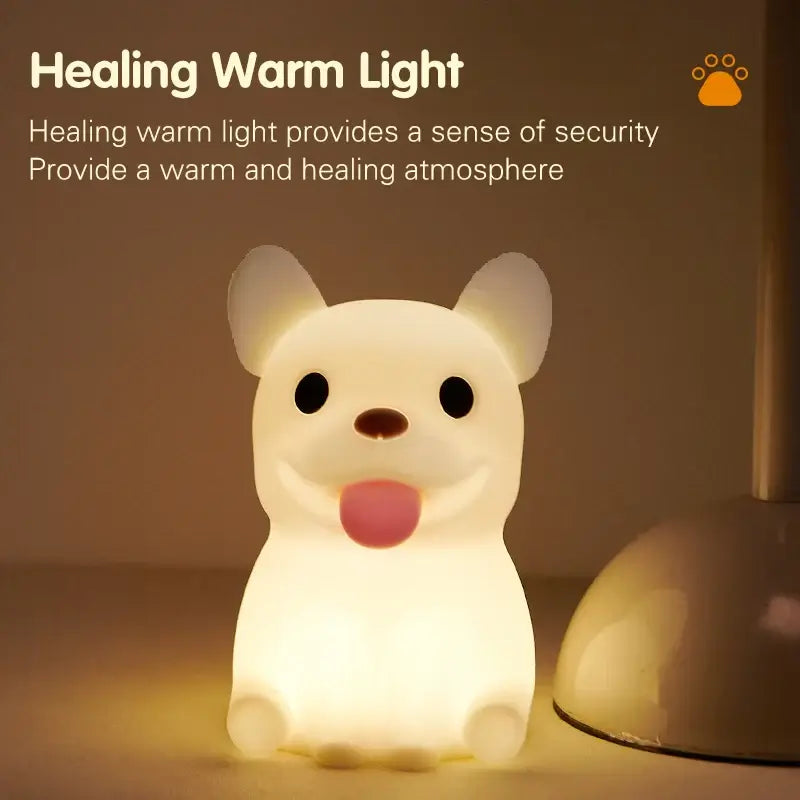 Bulldog-shaped nightlight providing warm, healing light for a cozy and secure atmosphere